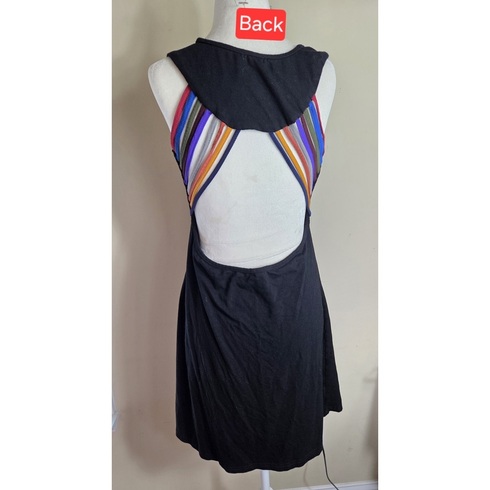 Earthbound Women's Black Rainbow Straps Dress Size XL Viscose Little Black Dress
